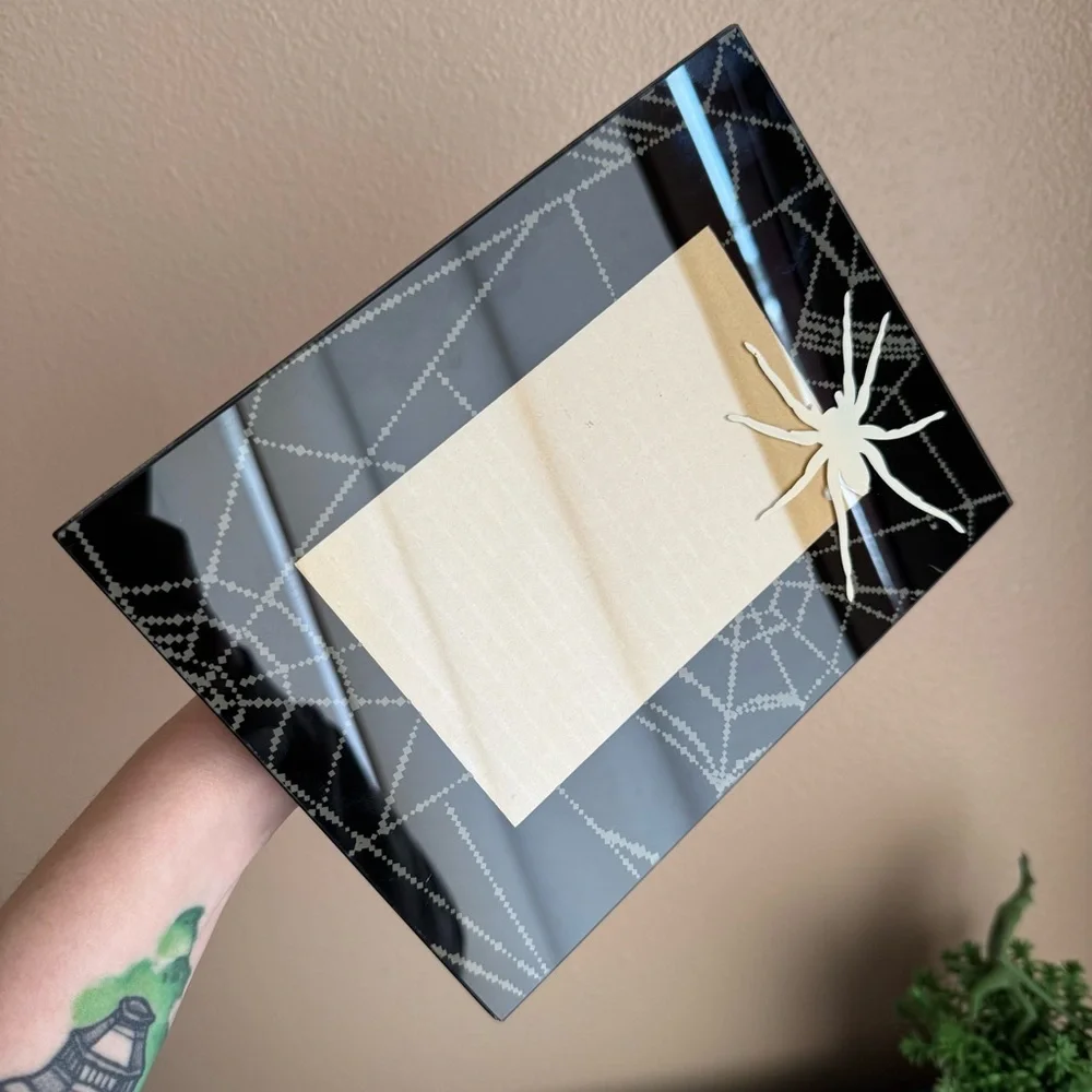 Halloween spiderweb black and ivory picture frame